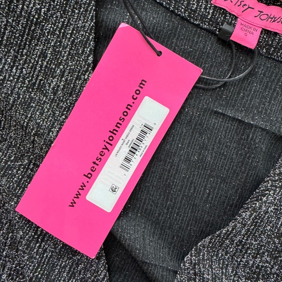 Betsey Johnson Black Metallic Ruched V-Neck Mini Dress S NEW Glam Disco Party - Picture 4 of 7